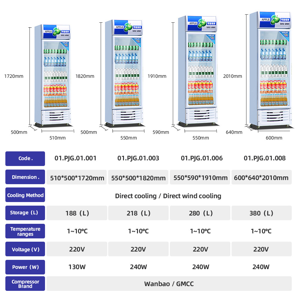 Commercial Vertical Beverage Refrigerators Showcase Display Fridge Freezer Cooler With Two Glass Door