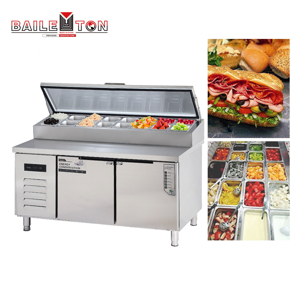 Commercial Two Doors Refrigeration Equipment Pizza Prep Fridge Under salad bar counter Sandwich Prep Table