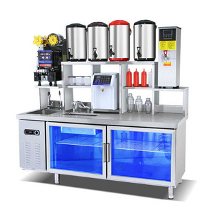 Milk Tea Making Bubble Tea table Bar Counter machine With Refrigeration Cabinet for coffee shop equipment