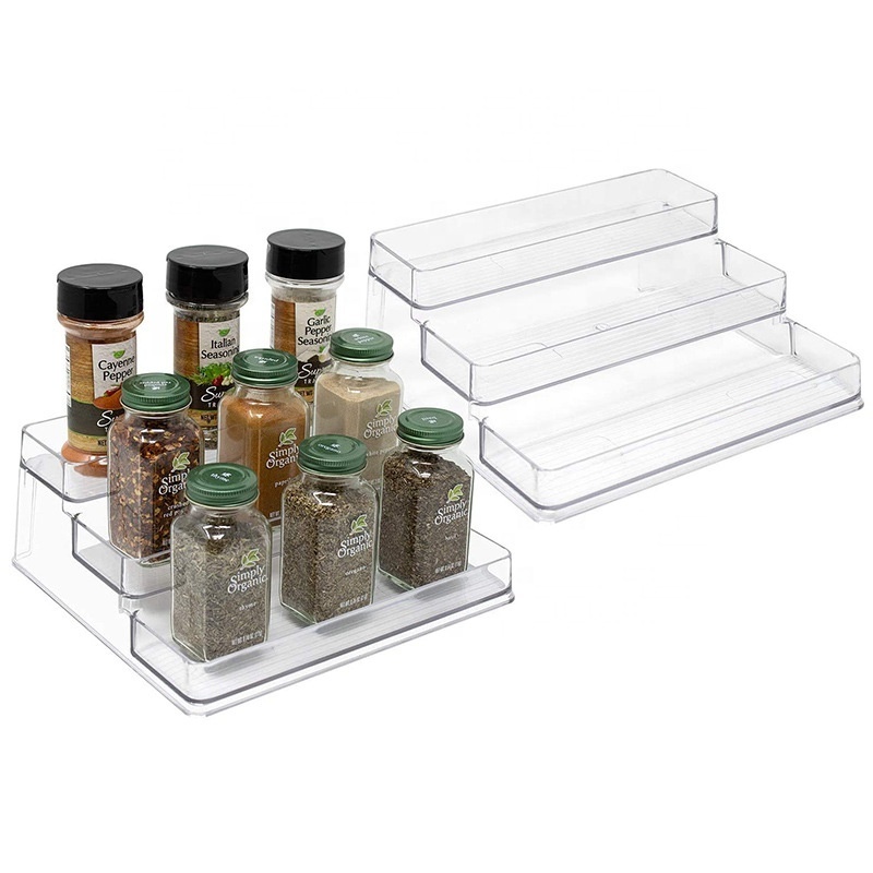 Home Kitchen Storage Rack Pantry Ladder Shelf Organizer Cabinet Holder Acrylic Clear 3 Tier Step Seasoning Spice Rack