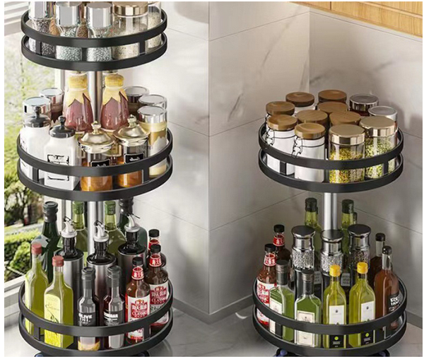 Home kitchen spice storage Organizer Metal Steel Turntable Rotating Spice Racks for Pantry Cabinet Cupboard Organizer