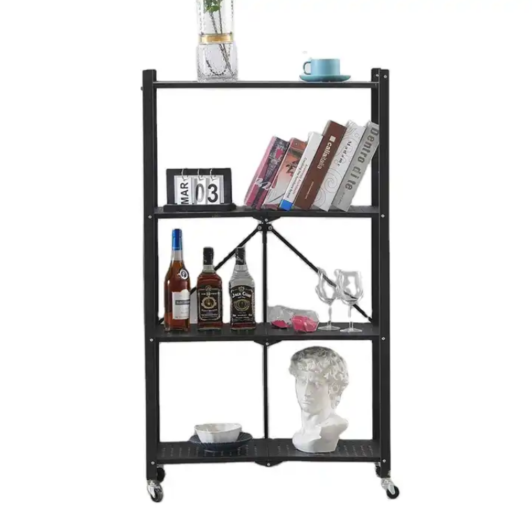 Wholesale Mobile 5 Tier Metal Foldable collapsible kitchen storage Folding Shelf Rack For Bathroom Kitchen Living Room