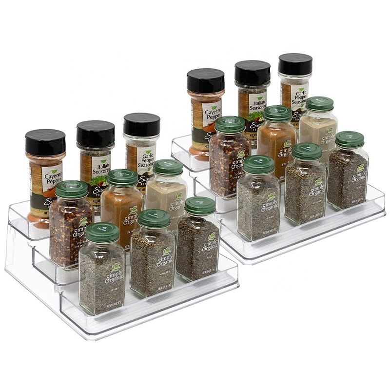 Home Kitchen Storage Rack Pantry Ladder Shelf Organizer Cabinet Holder Acrylic Clear 3 Tier Step Seasoning Spice Rack