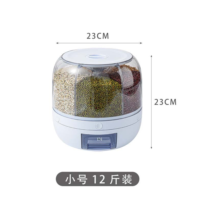 Kitchen Countertop Dry Food Grain Cereal Dispenser 6 Grid Automatic Rotating Rice Dispenser Injection Kitchen Storage Containers