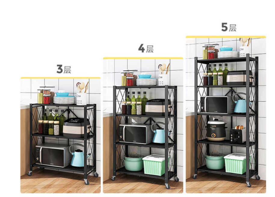 Wholesale Mobile 5 Tier Metal Foldable collapsible kitchen storage Folding Shelf Rack For Bathroom Kitchen Living Room