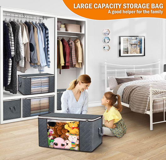 105L Foldable Storage Bags Clothes Storage Bins with Durable Handle for Clothing Blanket Closet Organizer Storage Container