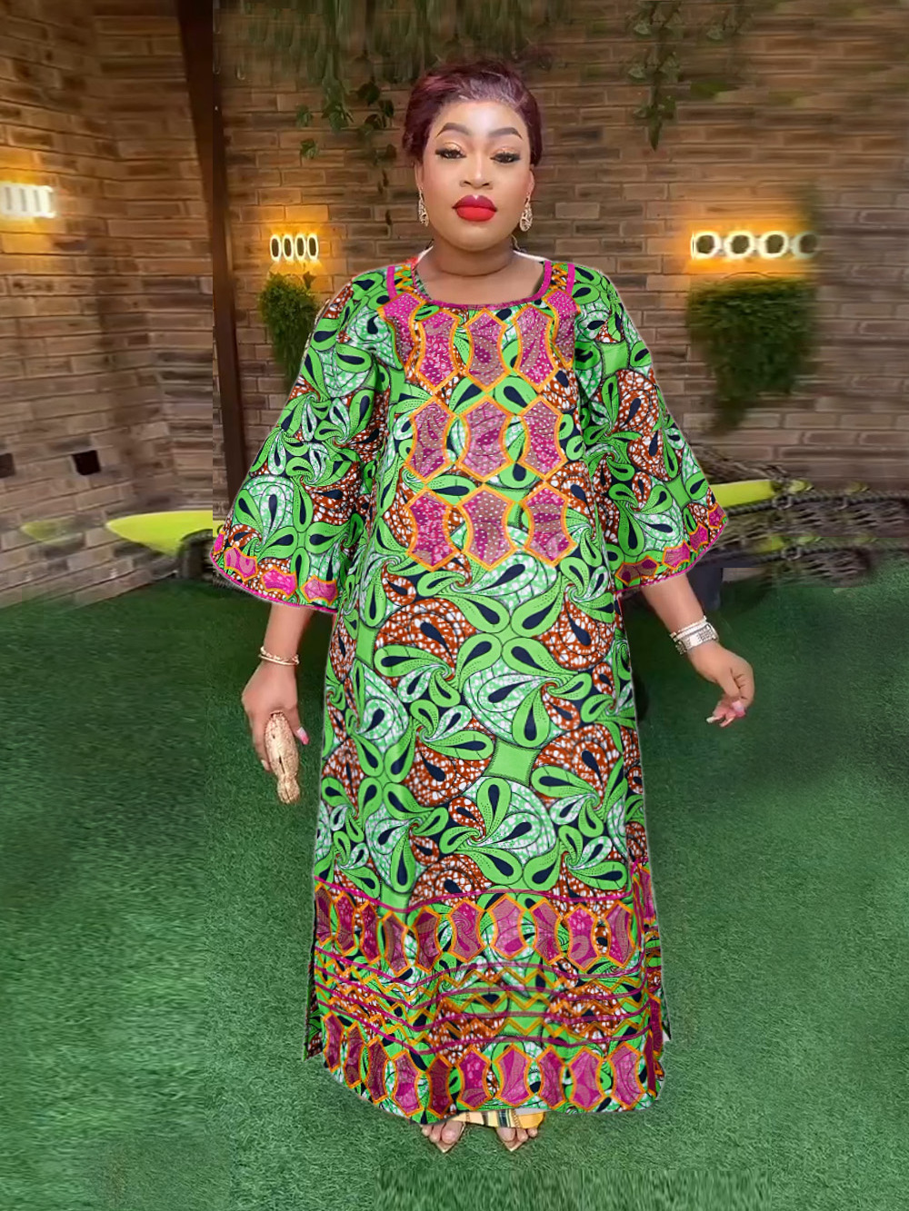 ARTTY African Ankara Dress For Women Traditional African Wax Print Wedding Dress With Scarf