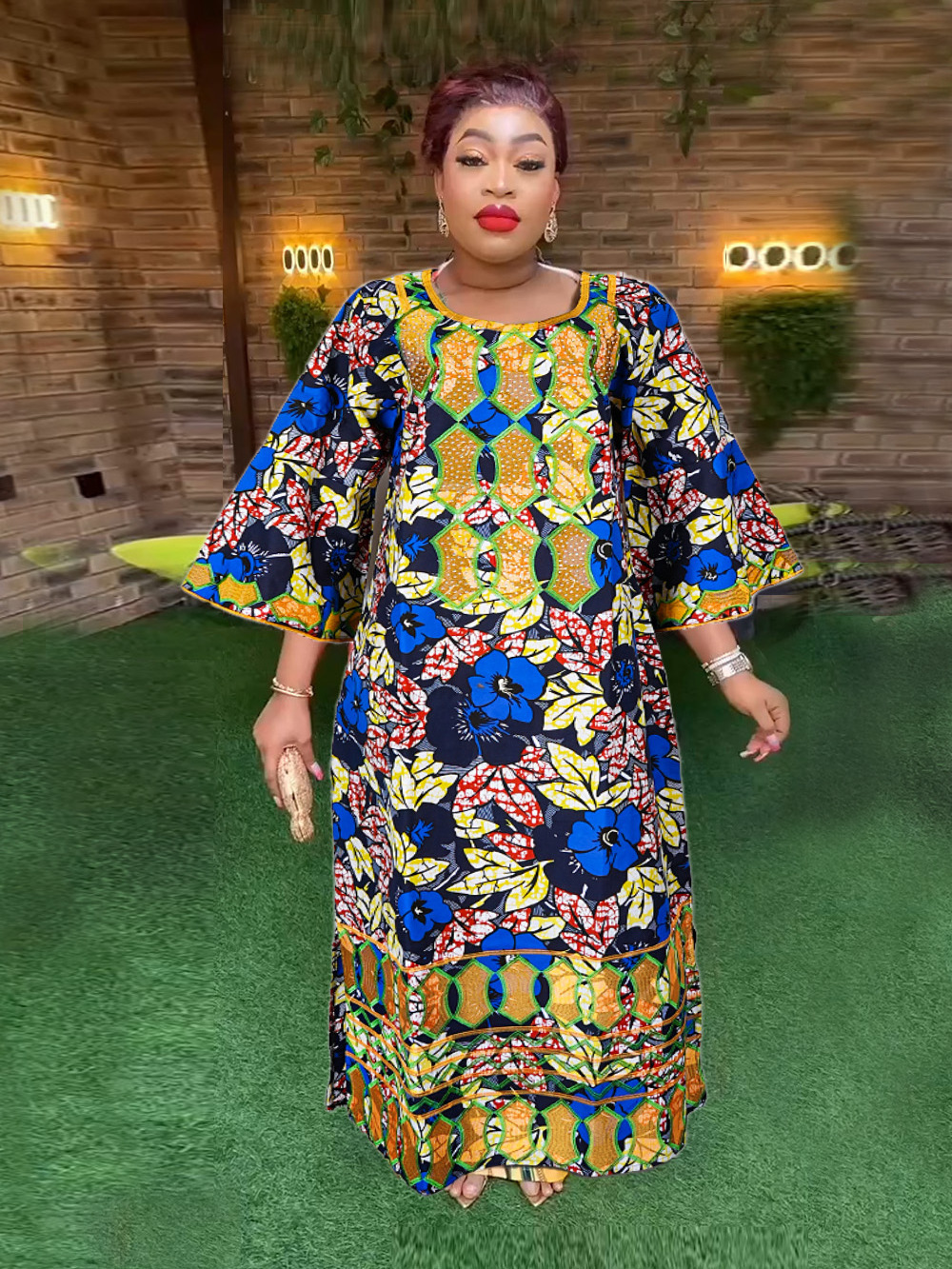 ARTTY African Ankara Dress For Women Traditional African Wax Print Wedding Dress With Scarf