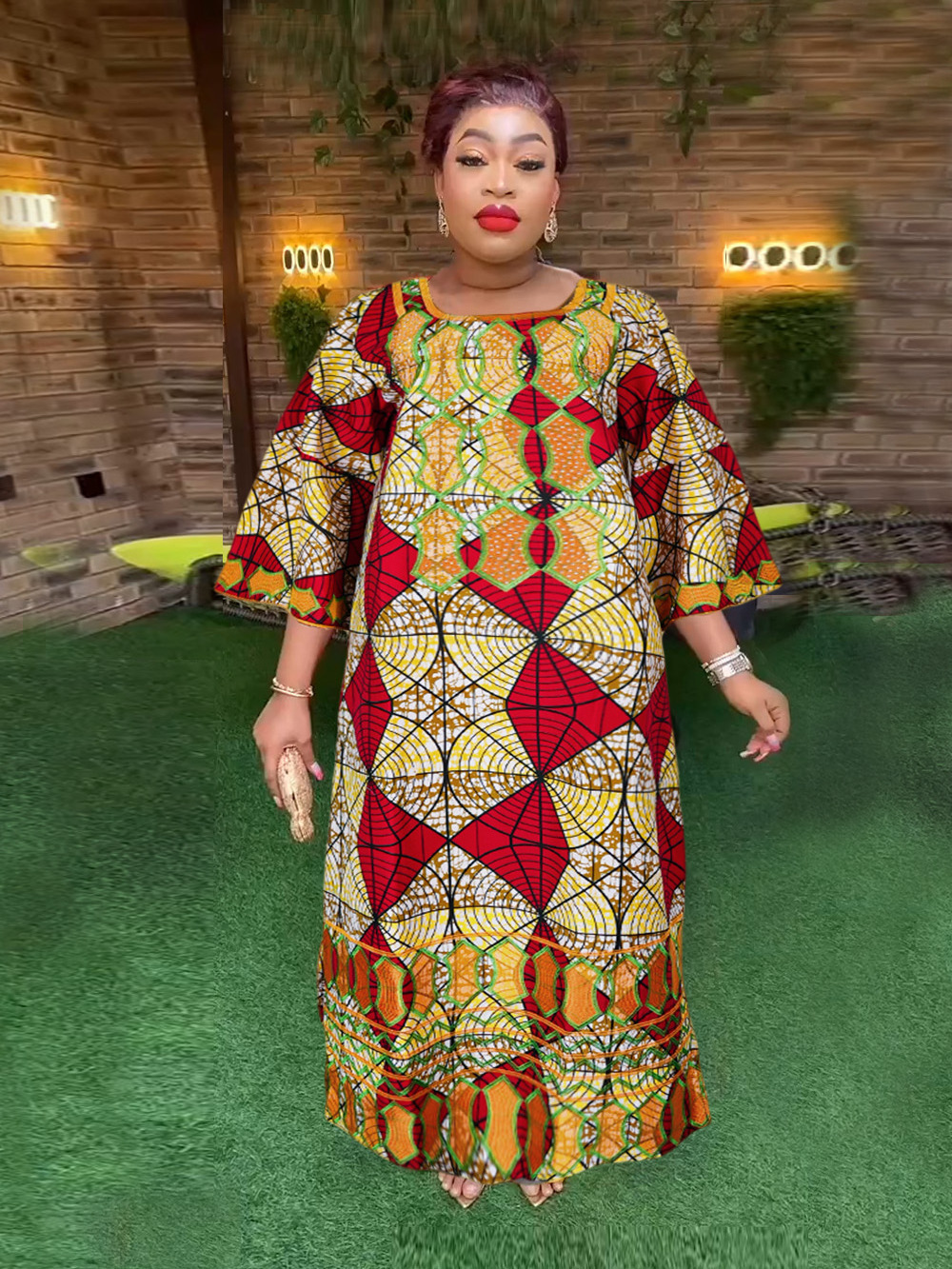 ARTTY African Ankara Dress For Women Traditional African Wax Print Wedding Dress With Scarf