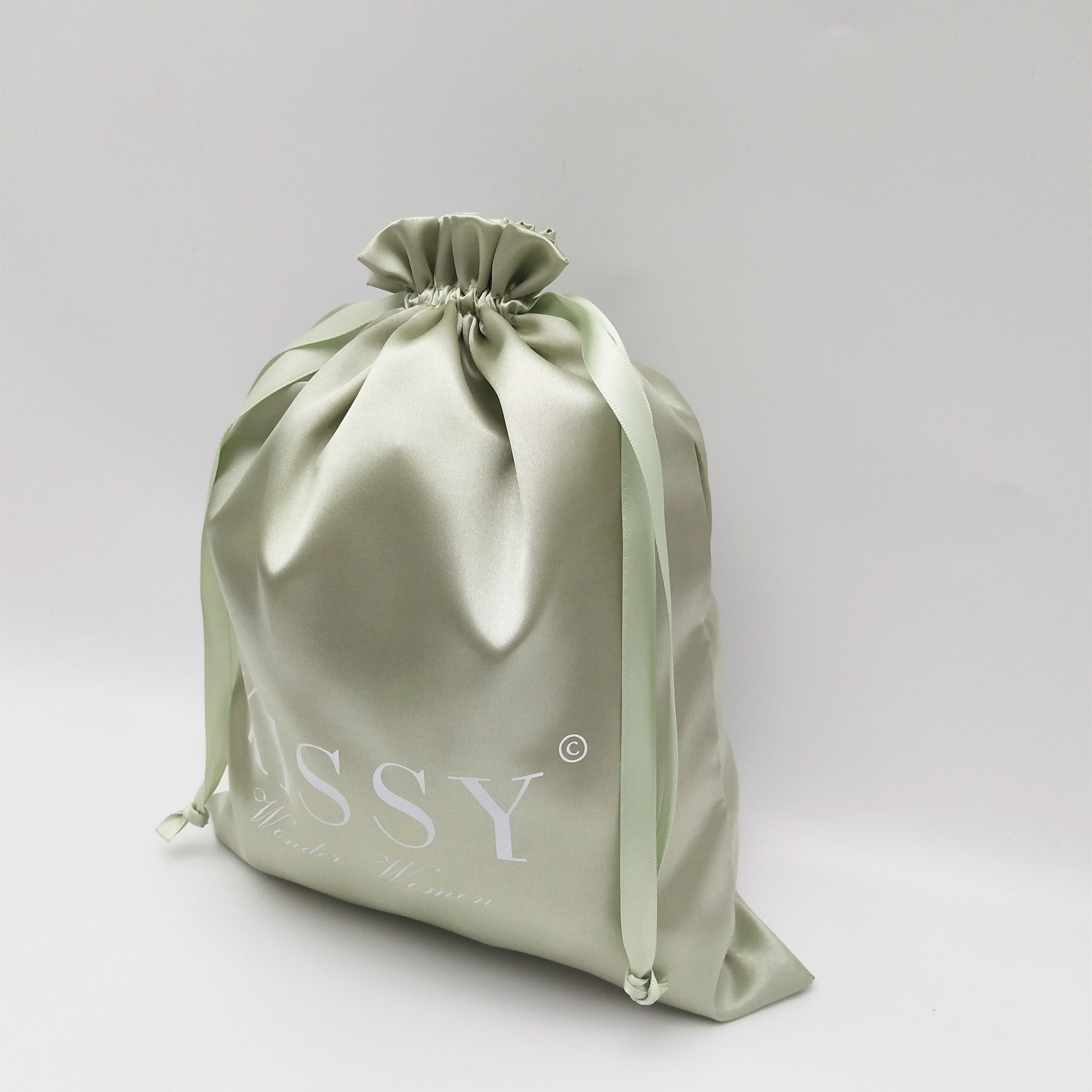 Recyclable Large Custom Luxury Silk Satin Pouch Bag For Wigs Drawstring Bag Gift Bags With Ribbon For Dust Storage