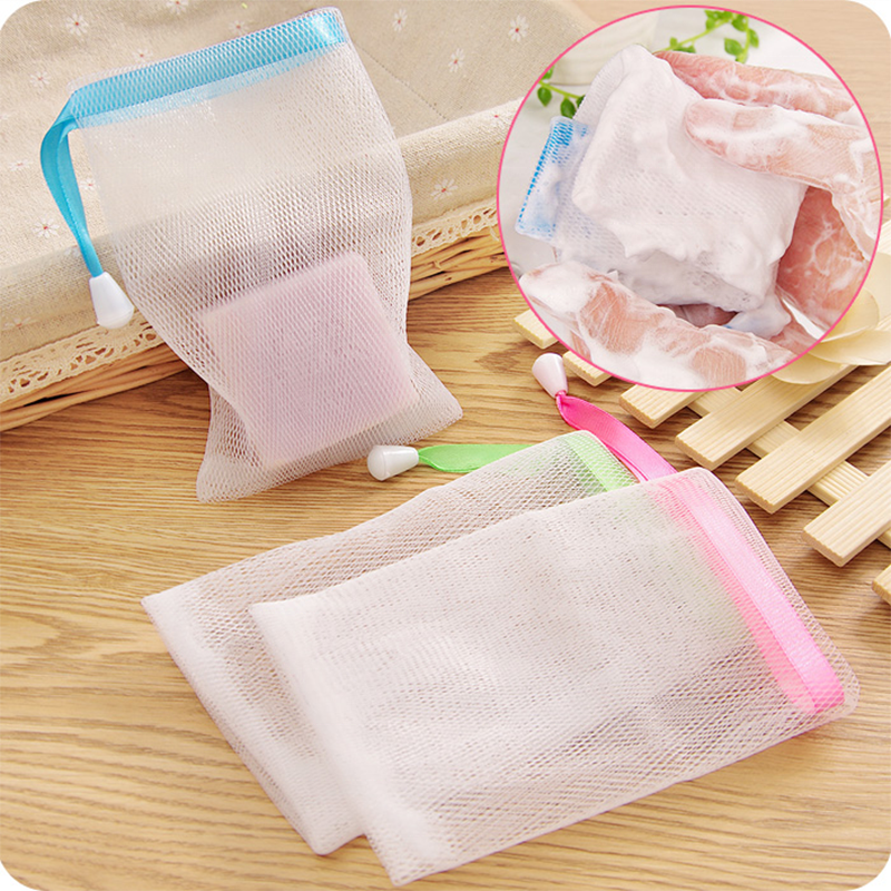 Exfoliating Mesh Soap Pouch Bubble Foam Net Soap Sack Saver Pouch Drawstring Holder Bags