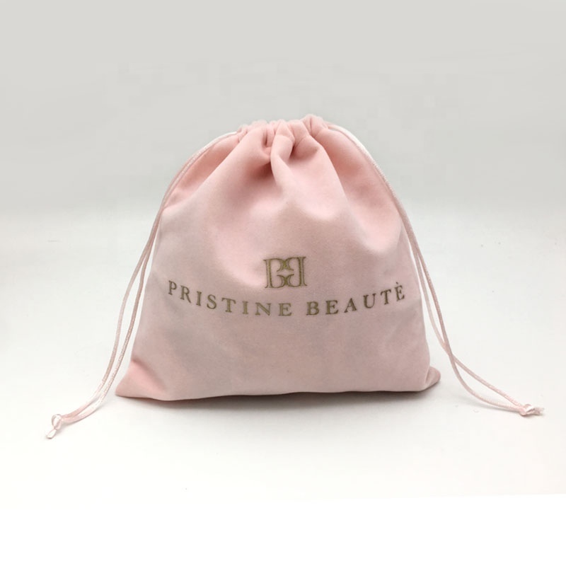 Wholesale Custom Logo  Luxury Gift Pink Velvet Drawstring Bracelet Jewelry Packaging Perfume Pouch Bag