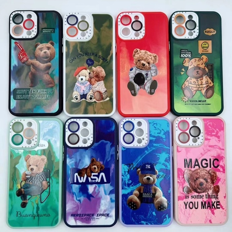 China supplier hot selling fashion luxury custom cute teddy bear mobile phone case for iphone 15 14 13 12 11 pro max plus 7 8