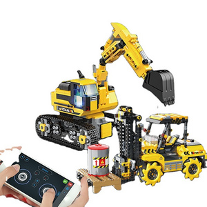 580PCS  Programmable Electric Building Block Excavator Toys 2.4G APP Remote Control Engineering Vehicle Car Kits For Kids