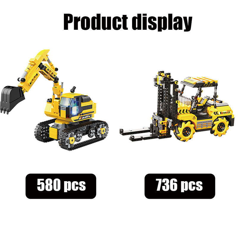 580PCS  Programmable Electric Building Block Excavator Toys 2.4G APP Remote Control Engineering Vehicle Car Kits For Kids