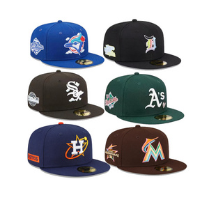 In stock 3d embroidery Side patch fit baseball caps gorras flat brim american fitted hats for team snapback hats