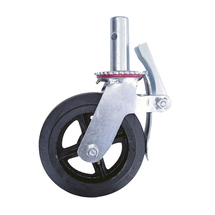 Heavy duty ladder wheel cast iron rubber swivel scaffolding caster wheels with locked brake