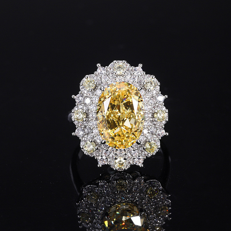 jewelry S925 full body silver color treasure high carbon diamond yellow diamond color separation closed hand ring 10*14