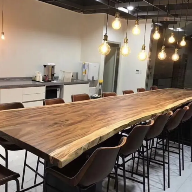 2021Industrial furniture modern live edge slab Solid Walnut Wood Restaurant Dining Table