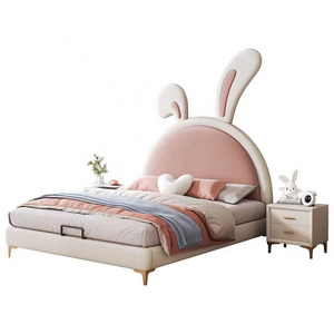 Modern Pink Princess Kids Bunk Beds Double Girls Bedroom Furniture Rabbit Design Single Bed