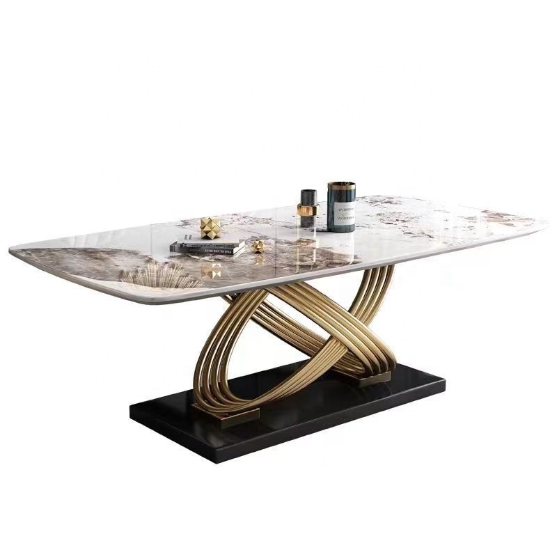 Italian luxury high-end stainless steel marble rock plate table table and chair set restaurant furniture