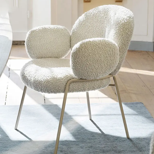 Italian minimalist designer dining back chair white lamb wool simple modern dining chair