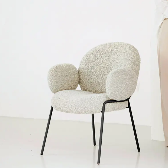 Italian minimalist designer dining back chair white lamb wool simple modern dining chair