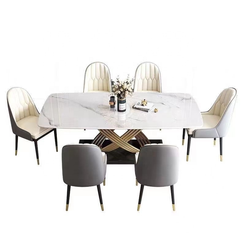 Italian luxury high-end stainless steel marble rock plate table table and chair set restaurant furniture