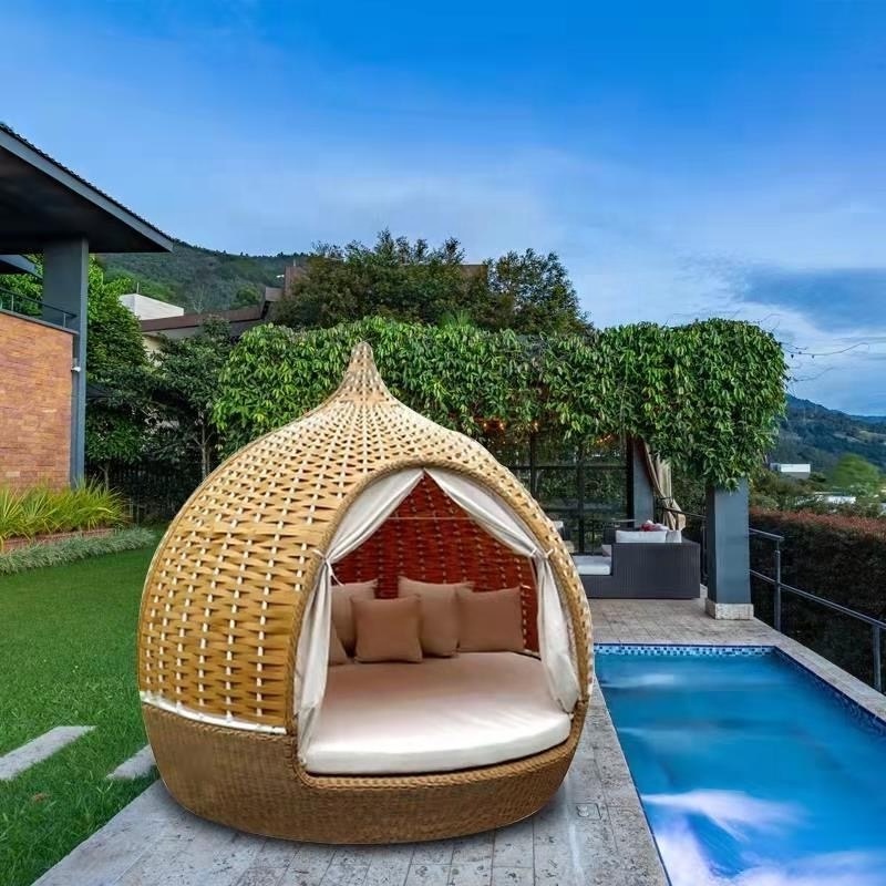 Luxury courtyard Garden Rattan Wicker Outdoor Lounge Sunbed Bird's Nest bed