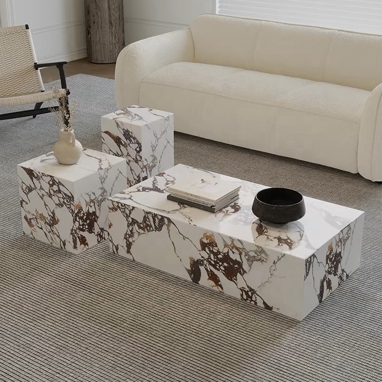 Luxury quality cheap price modern side table nordic Kaia Calacatta Viola Marble Plinth Block Large Coffee Table