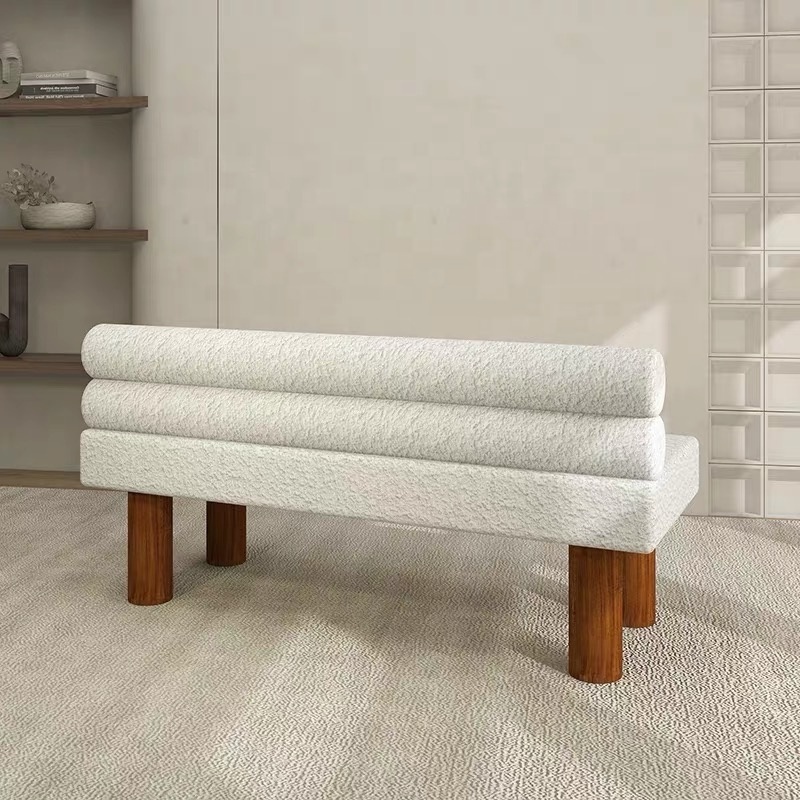 Nordic simple solid wood long bench restaurant double bench with back wabi-Sabi style home