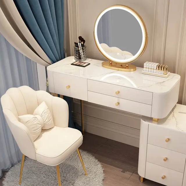 European Style Dresser Furniture Dressing Table Set With Mirror And Stool Makeup Vanity Table Wooden