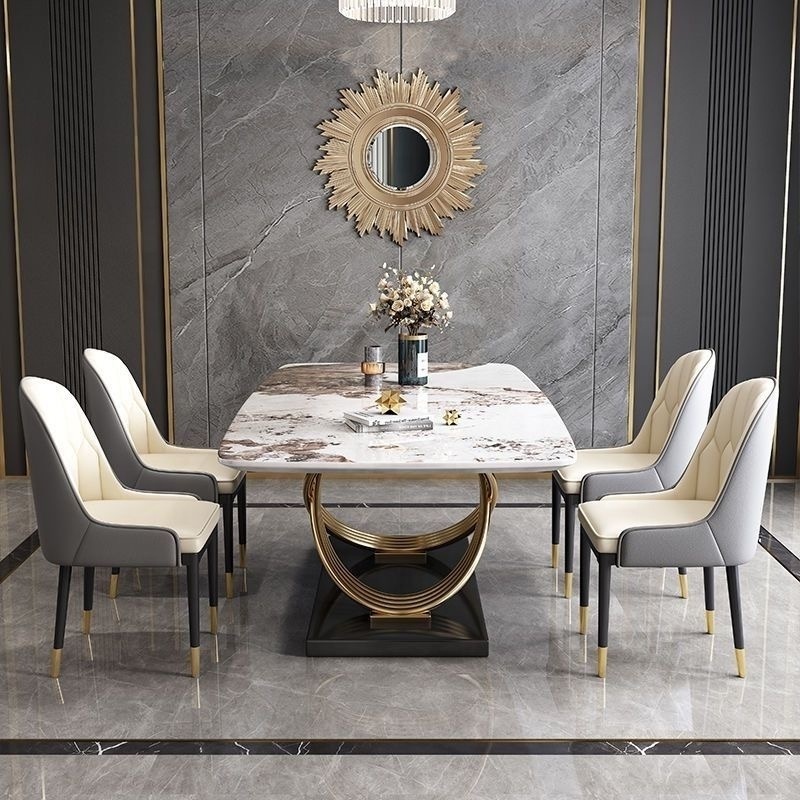 Italian luxury high-end stainless steel marble rock plate table table and chair set restaurant furniture