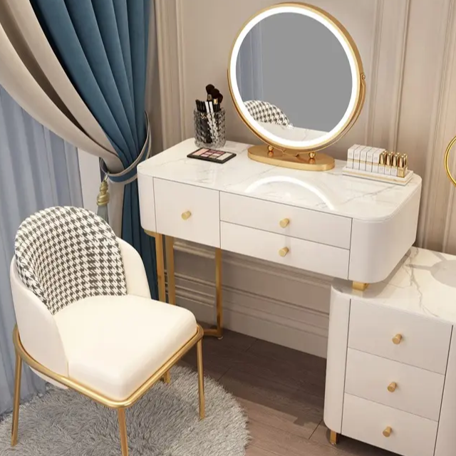 European Style Dresser Furniture Dressing Table Set With Mirror And Stool Makeup Vanity Table Wooden