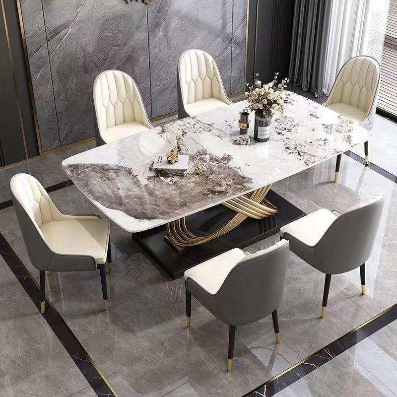 Italian luxury high-end stainless steel marble rock plate table table and chair set restaurant furniture