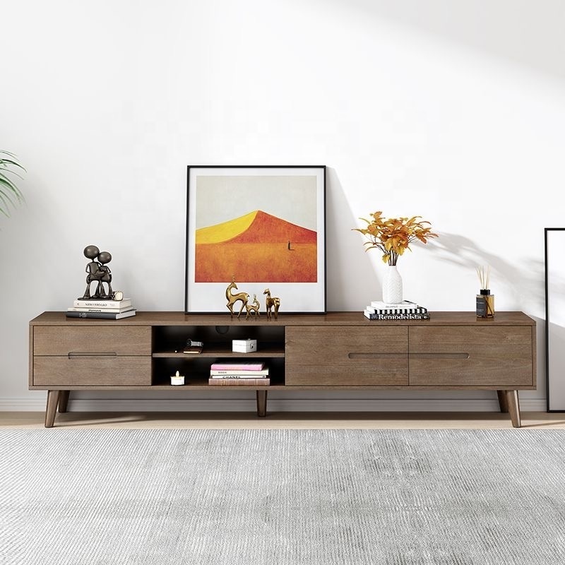 Nordic TV cabinet all solid wood simple modern small apartment coffee table TV cabinet combination set home bedroom high cabinet