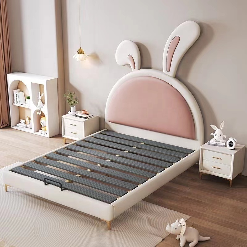 Modern Pink Princess Kids Bunk Beds Double Girls Bedroom Furniture Rabbit Design Single Bed