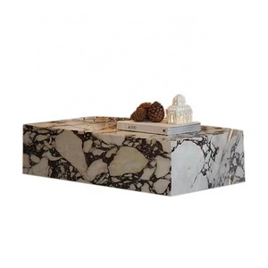 Luxury quality cheap price modern side table nordic Kaia Calacatta Viola Marble Plinth Block Large Coffee Table