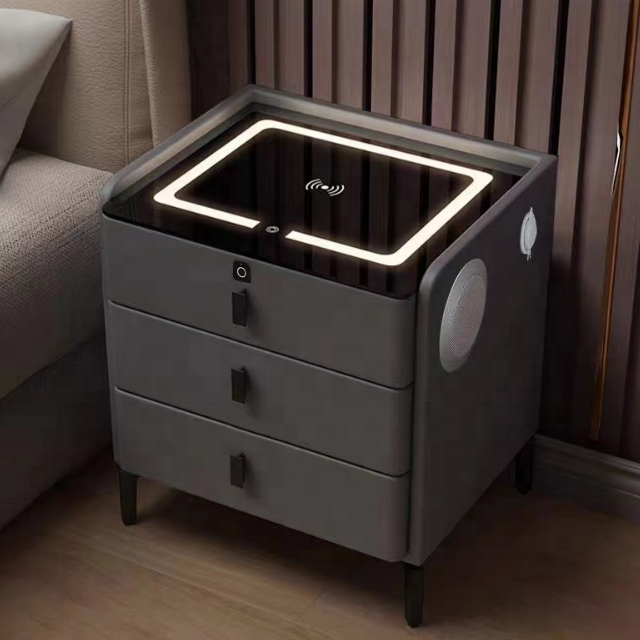 Bed room furniture luxury wooden smart bedside table modern nightstands with USB wireless charging