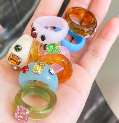 Custom fashion jewelry acrylic cellulose acetate napkin ring /tortoise shell crystal lucite ring/clear resin square face ring