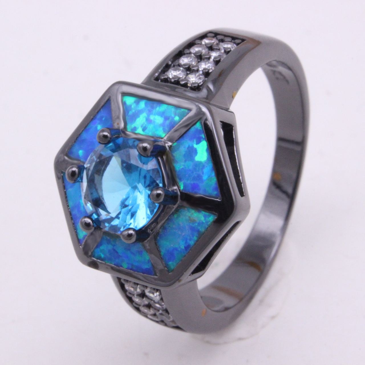 Hot selling S925 Sterling Silver Jewelry Colorful Natural Gemstone Amethyst Blue Opal Rings For Men Wedding Engagement