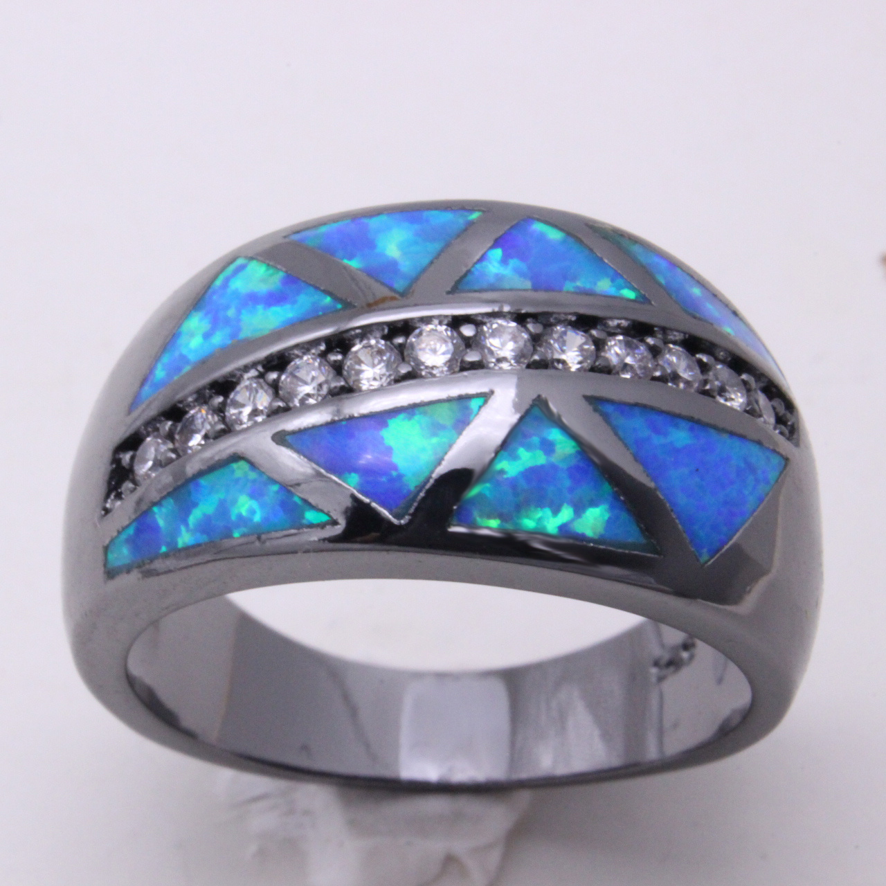 Hot selling S925 Sterling Silver Jewelry Colorful Natural Gemstone Amethyst Blue Opal Rings For Men Wedding Engagement