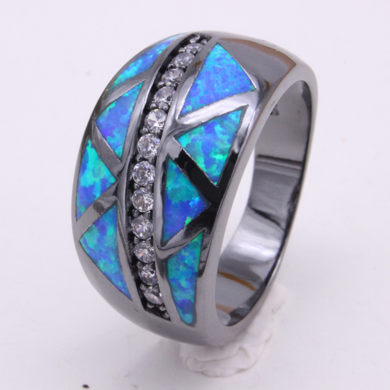 Hot selling S925 Sterling Silver Jewelry Colorful Natural Gemstone Amethyst Blue Opal Rings For Men Wedding Engagement