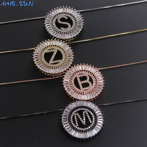 Custom Women Wholesale Jewelry Copper Zircon Multicolor Letter Pendant 18K Gold Plated Chain Choker 26 Alphabet Initial Necklace