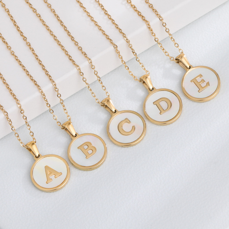 Stainless Steel Initials Name Necklace Fashion Gold Plated Jewelry Natural Shell Alphabet Letter Pendant Choker For Women