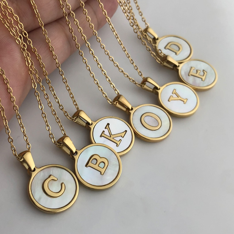 Stainless Steel Initials Name Necklace Fashion Gold Plated Jewelry Natural Shell Alphabet Letter Pendant Choker For Women