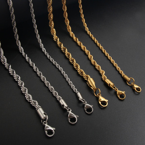 Wholesale Waterproof Men/Women Jewelry Custom Bulk 3/4/5mm 18K Gold Plated Stainless Steel Twisted Rope Filled Chain Necklaces