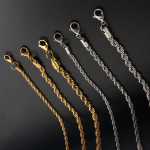 Wholesale Waterproof Men/Women Jewelry Custom Bulk 3/4/5mm 18K Gold Plated Stainless Steel Twisted Rope Filled Chain Necklaces