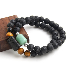 Hot Sale 6 Mm Lava Stone Bead Bracelet Smooth Round Tiger Eye Stone Burma Jade Nature Stone Bead Bracelet