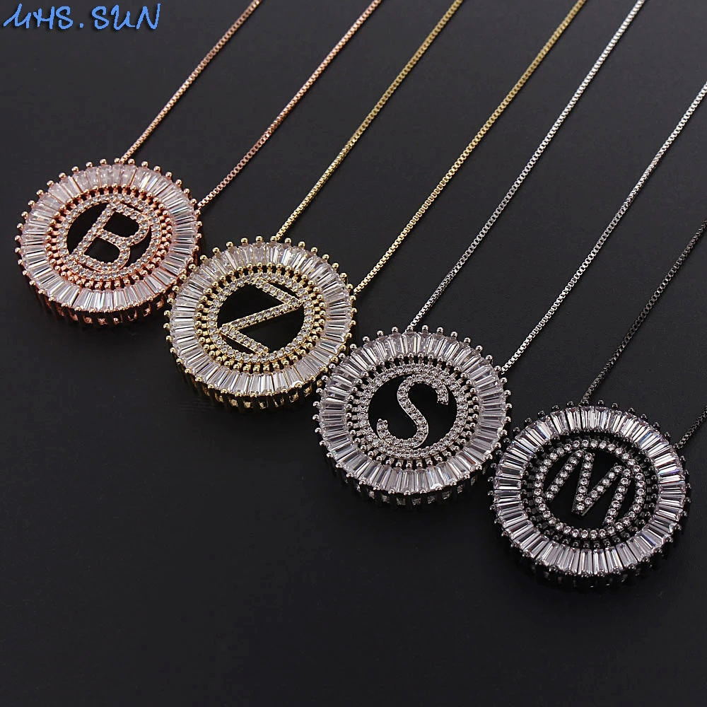 Custom Women Wholesale Jewelry Copper Zircon Multicolor Letter Pendant 18K Gold Plated Chain Choker 26 Alphabet Initial Necklace